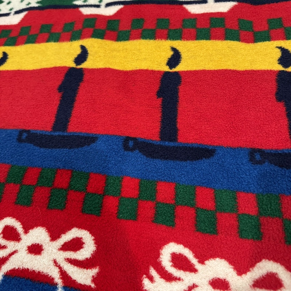 Vtg San Marcos Christmas Blanket Wreaths Candles Stockings Bells Stockings 61x81 - Picture 6 of 6